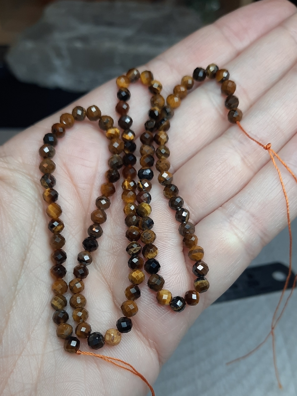 4mm Faceted Natural Tiger’s Eye Round Beads – 15” Strand #2